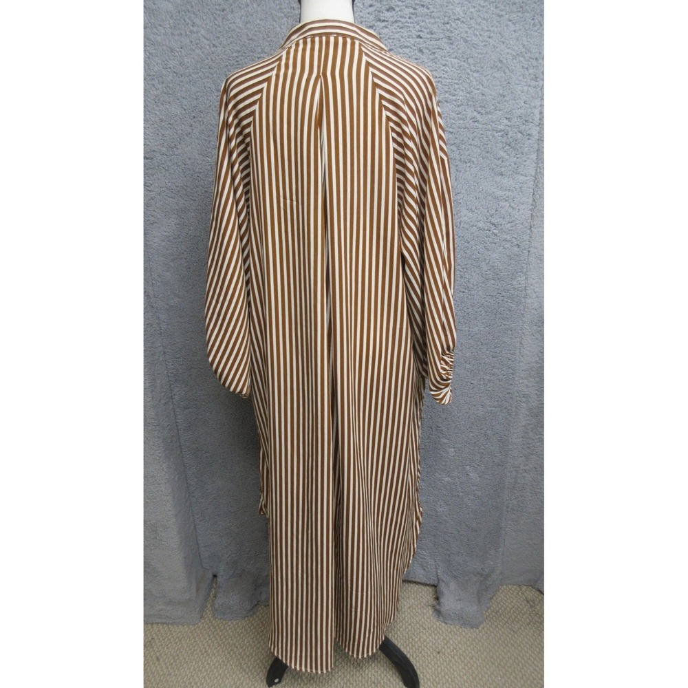 VICI Stripe Shirt Dress Women S Brown White Neutral Relaxed Capsule Quiet Luxury - Picture 2 of 16